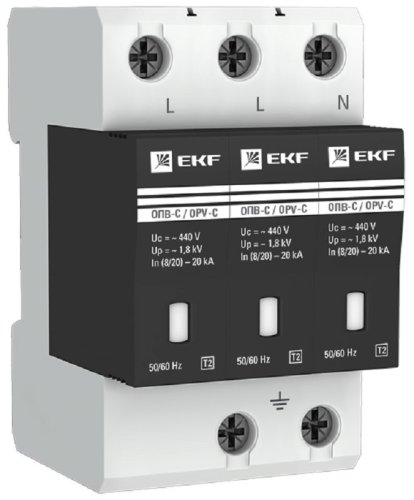 Устройство защиты от импульсных перенапряжений Т1+Т2; Iimp-12,5kA; In-20kA; Uc-275В; 3+0 EKF PROxima картинка
